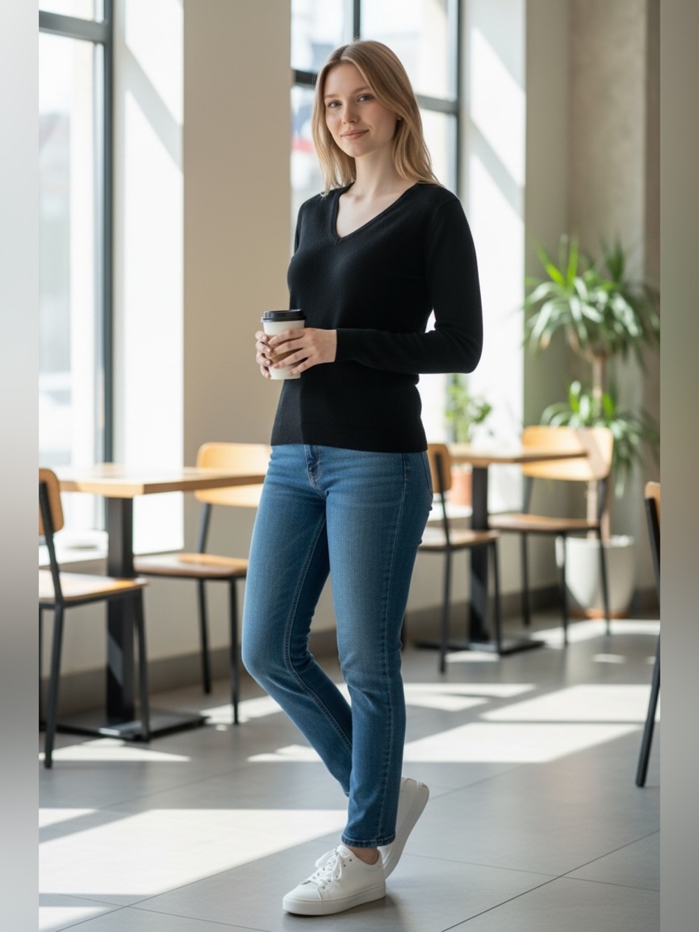Women's Black V-Neck Sweater